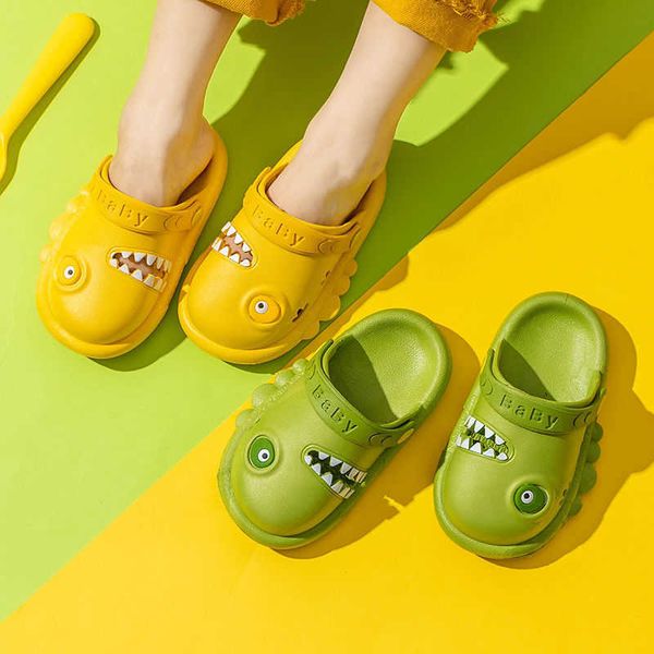 

children summer sandals and slippers baby indoor non-slip cute cartoon dinosaur sandals boys and girls breathable hole shoes 210713, Black;red