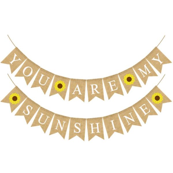 

party decoration sunflower printing linen banner birthday swallowtail bunting you are my letter burlap flag baby shower hanging