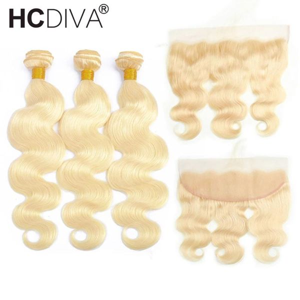 

human hair bulks brazilian body wave 3 bundles with frontal 13x4 closure 613 blonde, Black