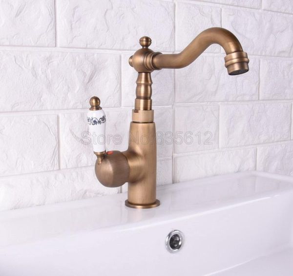 

bathroom sink faucets deck mounted kitchen vessel / basin antique brass single handle swivel faucet mixer tap wsf112