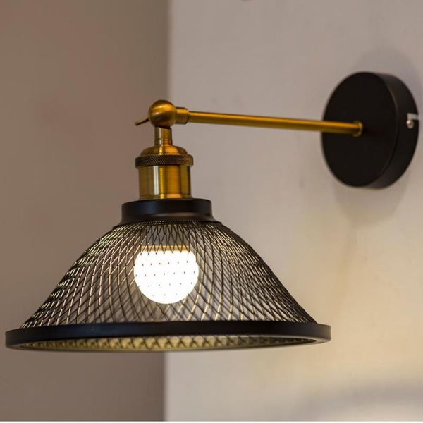 

wall lamp vintage iron net modern black metal cage lights bedroom bedside hallway retro lighting