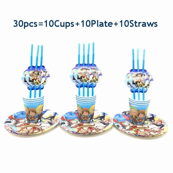 

disposable dinnerware 30/60pcs anime monkey d. luffy theme paper tableware birthday party supplies cup plate straw napkin tablecloth