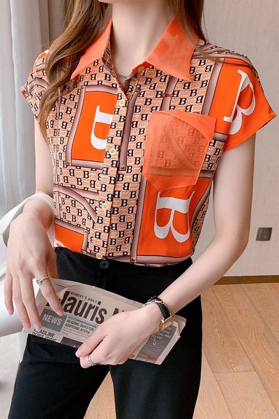 

women's blouses & shirts est summer womans lattice color short sleeve shirt ladies button up fashion printed lapel womens, White