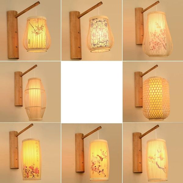 

japanese tatami wall lamps bamboo weaving zen southeast asia el living room bedroom bedside lamp antique hostel lights