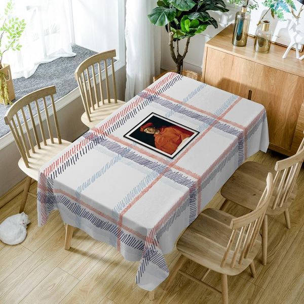 

table cloth simplicity polyester cotton tablecloth cartoon portraits picture dustproof plaid stripe rectangular cover