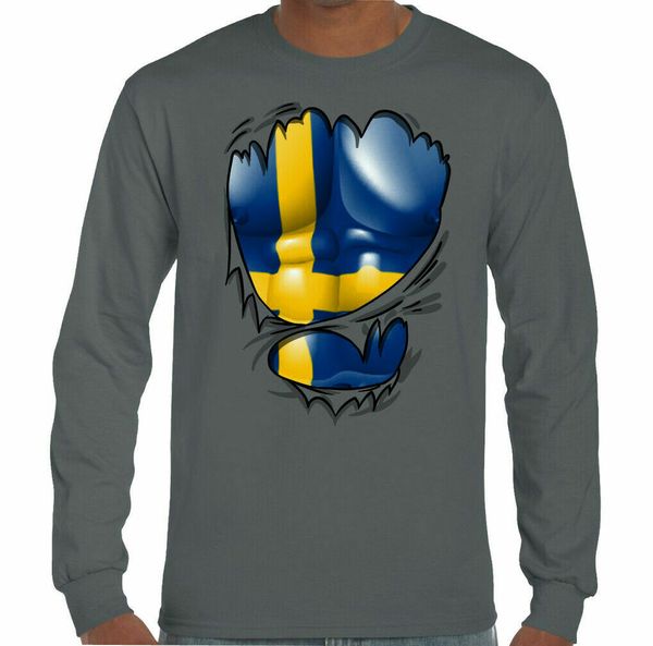 

sweden t-shirt football mens torn swedish flag national day top, White;black