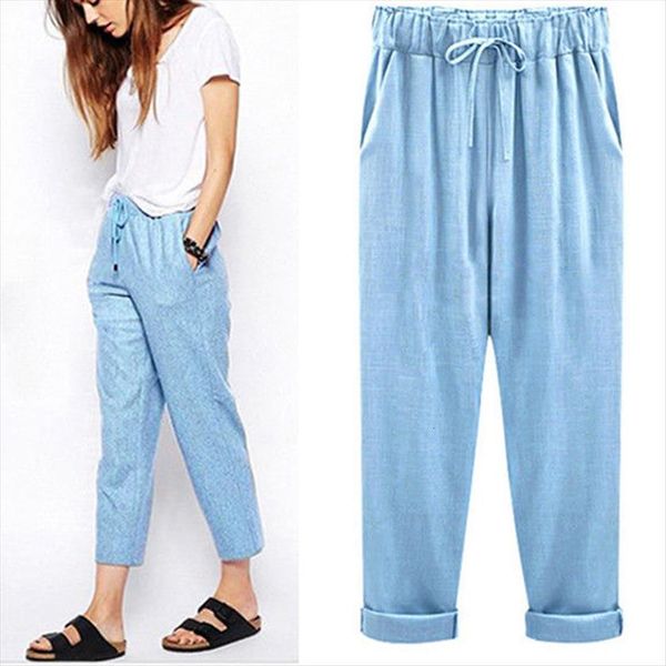 

plus size solid color women capri casual loose trousers wide leg harem long sweatpants woman, Black;white
