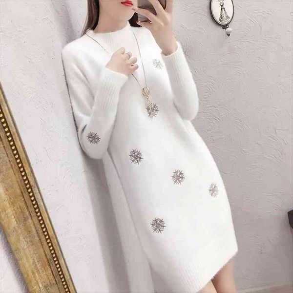 

women knit pullover fashion womens sweaters imitation mink cashmere loose plus size 3xl white dress half turtleneck jumper, White;black