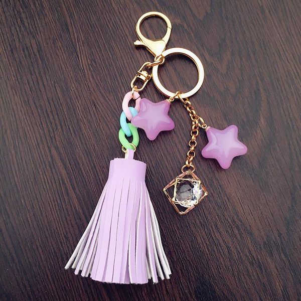 

keychains cute star glitter tassels small metal ball sequins women handbags car accessories charm gold ring 2021 fashion, Silver