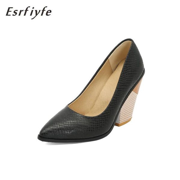 

dress shoes esrfiyfe 2021 women pumps snakeskin grain pointed toe high heels party wark woman large size 34-48, Black