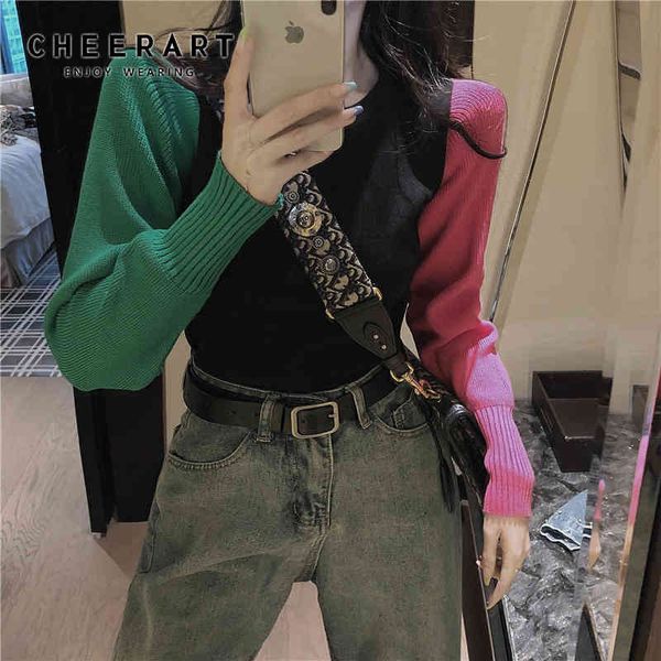 

color block sweater pullover women colorful winter jumpers knitwear casual r fall 210427, White;black