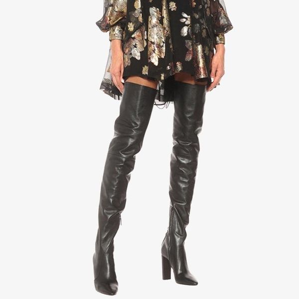 

boots autumn and winter over knee lace up thin leg thigh women's large thick heel high heels black