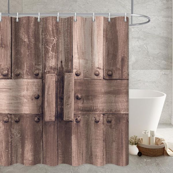 

shower curtains rustic old wooden bronze charcoal garage door farm style artwork image cloth fabric bathroom decor set with hook