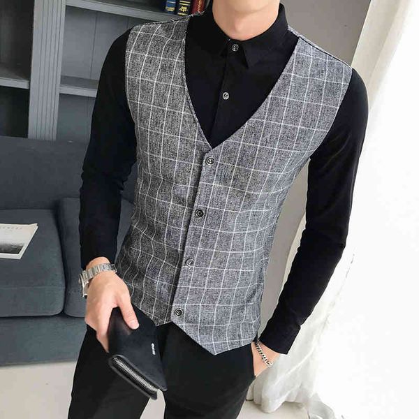 

men's casual shirts plus size fake-2pieces camisas xadrez roupas masculinas manga comprida moda emendado design fino ajuste blusa homme, White;black