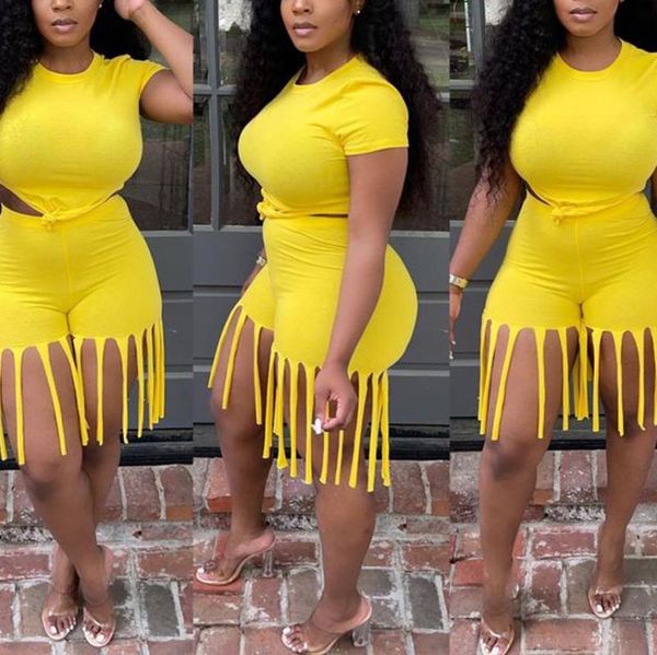 

women's tracksuits shorts sets outfits women clubwear solid tassel bodycon crop fashion evening night dinner outfit matching, Gray