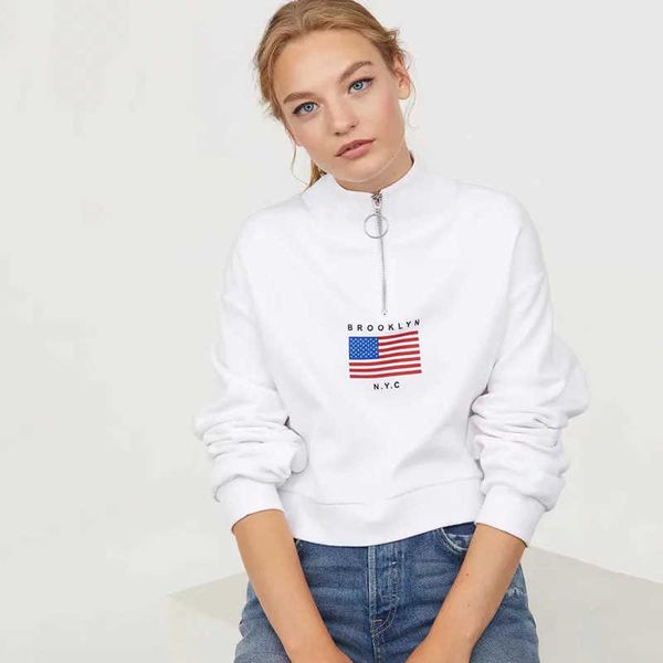 

fashion hoodies 2021 autumn printed high collar sweater short loose thin veet hoodie women's jaet, Black