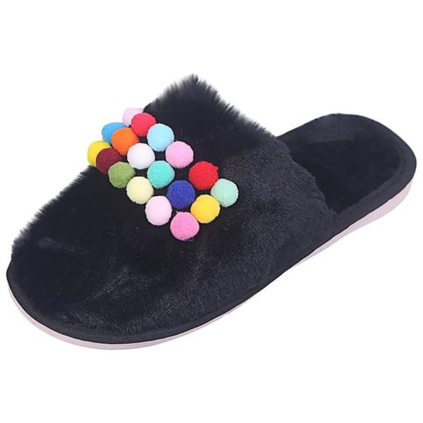 

slippers pearl multi-decorative black breathable fashion ladies round head winter warm comfortable indoor shoes 2021