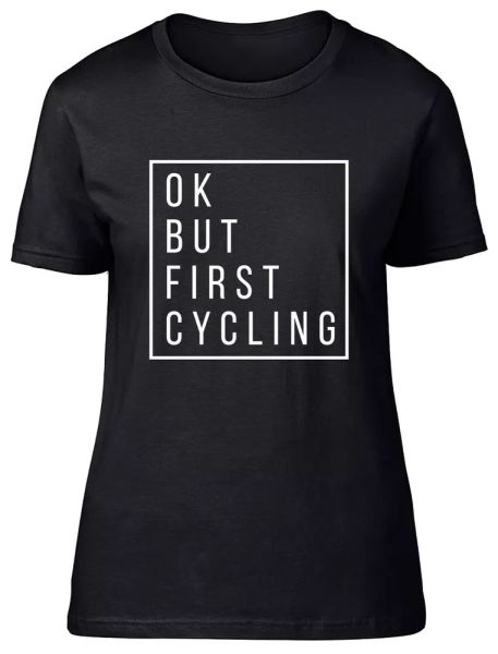 

ok but first cycling fitted womens ladies t shirt, White;black