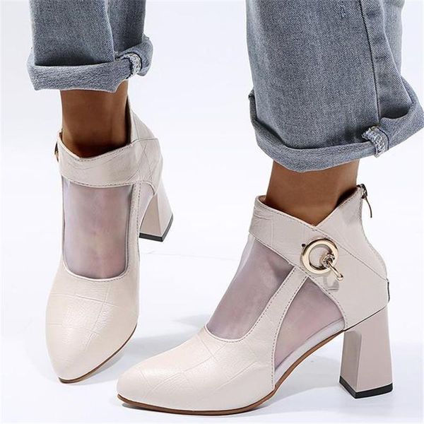 

sandals 2021 woman shoes the square heel mesh pumps high heels summer female platform ladies party large size, Black