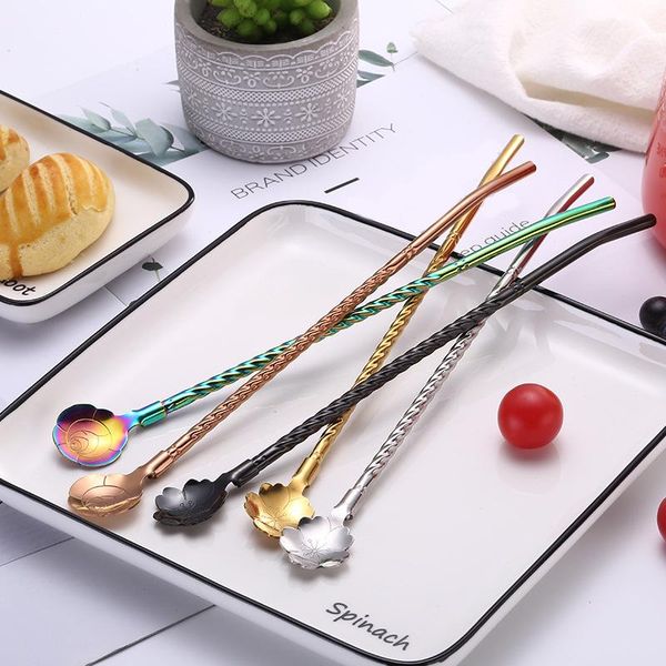 

drinking straws creative flower colored stainless steel straw simple eco friendly milk tea metal reusable high quality