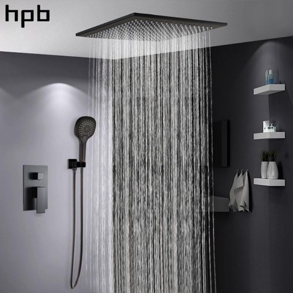 

grifos de ducha black faucet set bath 2-function rainfall shower mixer tap with handshower 40*40cm head bathroom sets