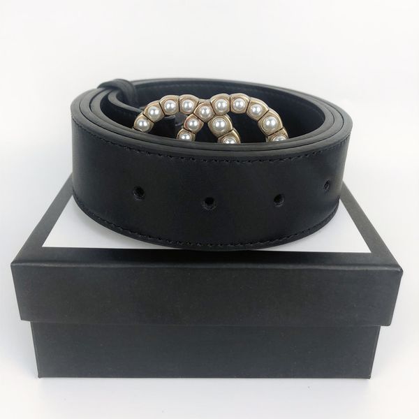 

women men designers belts fashion woman man pearl buckle belt classic casual waistband width 3.8cm with box, Black;brown