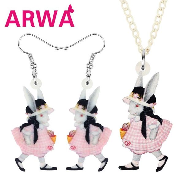 

earrings & necklace arwa acrylic easter hare jewelry sets long cute animal for women girls gifts charms accessories, Silver