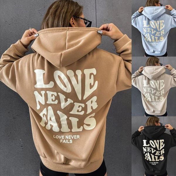 

women's hoodies & sweatshirts fashion letter print hoodie long-sleeve hooded sweatshirt pullover slogan graphic drop shoulder drawstrin, Black