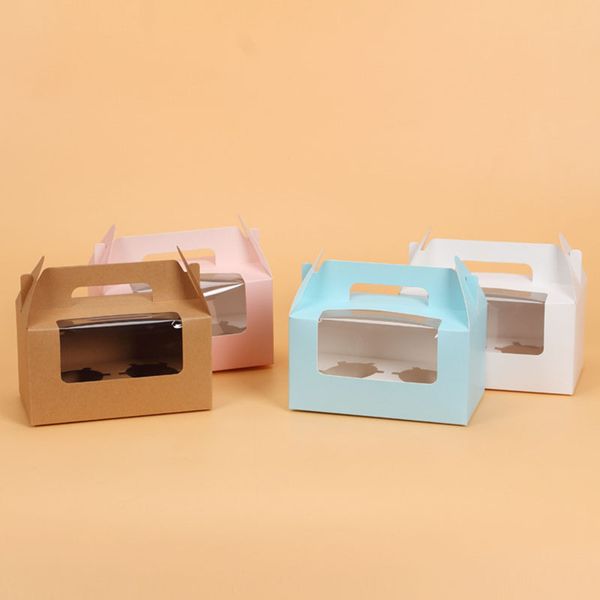 

Card Paper Cupcake Boxes Cake Packaging Boxes Holder 2pcs Muffin Box with Handle