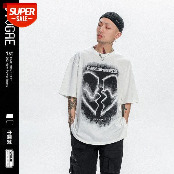 

vivgae men's printed heart-shaped flow loose street t-shirt men #sy6d, White;black