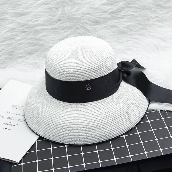 

korea stylish women casual straw hat ladies sun hats outdoor holiday floppy foldable ribbon panama gorros wide brim, Blue;gray