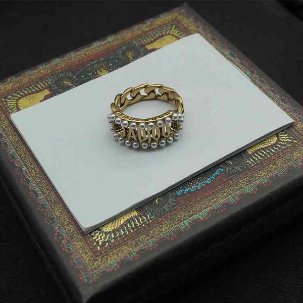 

luxury designer fashion jewelry ring d jia ja letter inlaid pearl rope di 925 silver needle minority women's, Golden;silver