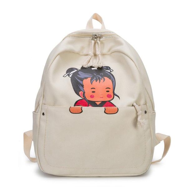 

backpack 2021 retro girl schoolbag cute cartoon student canvas plain color comfortable simple chinese wind doll