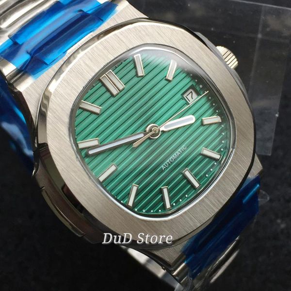

wristwatches 40mm mint green dial sapphire glass luminous date square steel case sterile miyota automatic movement mens watch, Slivery;brown