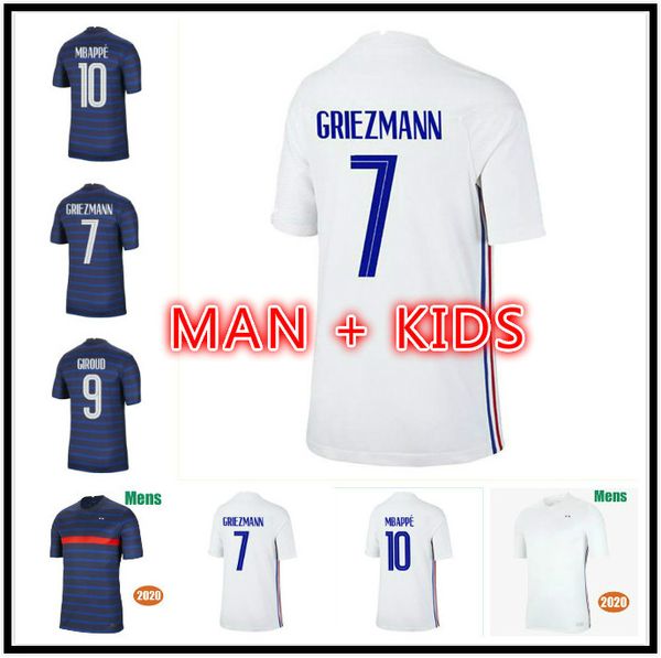 

men kids kit 2021 2022 mbappe griezmann pogba france soccer jersey 21 22 dembele pavard home away football shirts maillot de foot, Black;yellow