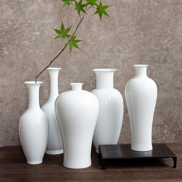 Vasos branco vaso cerâmico antique zen garrafa simples arte hidropônica arranjo de flores recipiente bancada sala de estar decoração