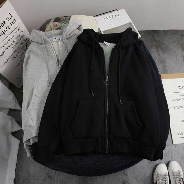 

women plush hooded jackets casual loose autumn hoodies fleece coats 210601, Black