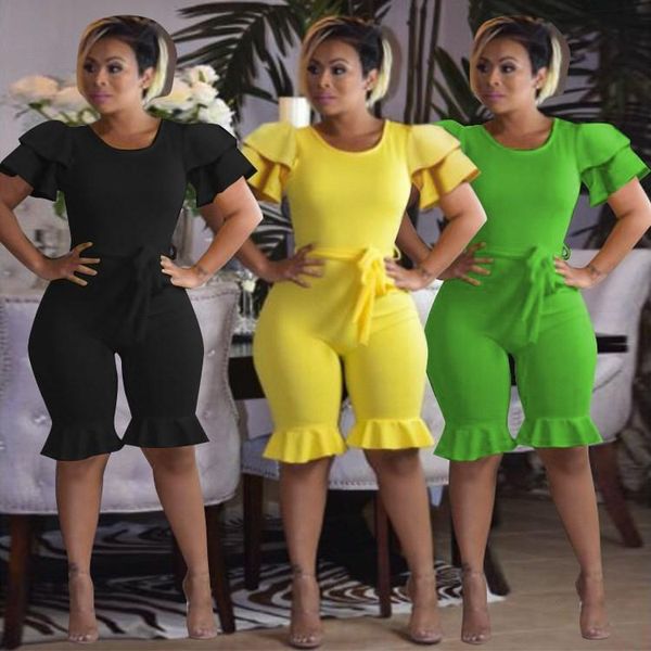 

women's jumpsuits & rompers nice women jumpsuit short casual ruffles elastic overalls mujer summer playsuits, Black;white