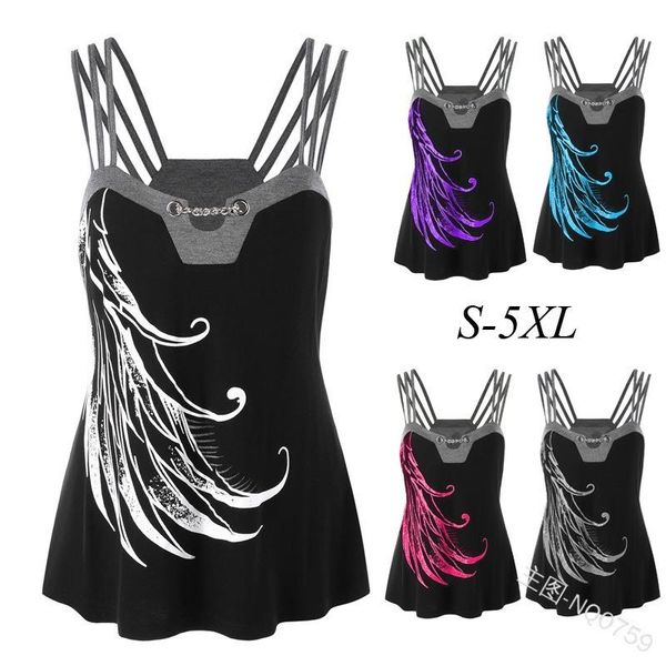 

women's tanks & camis small v-neck t-shirts chain decoration three shoulder straps printing plus size s-5xl sling tank oversize, White