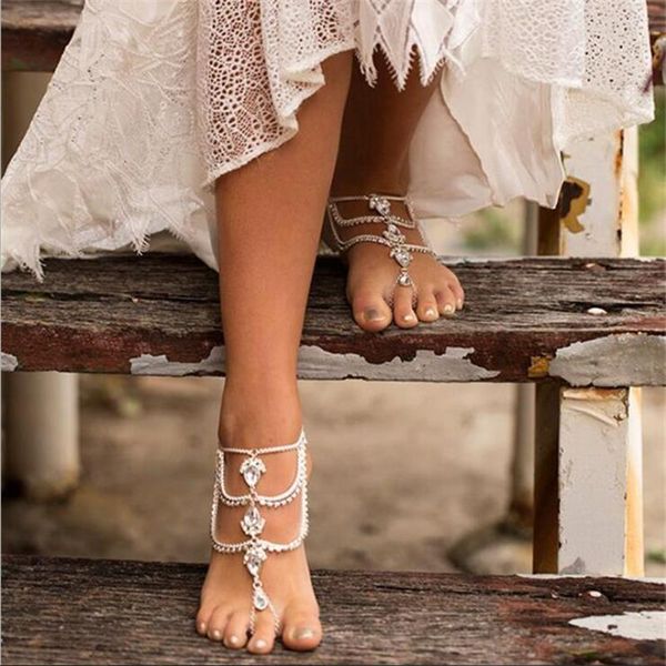 

anklets anklet barefoot sandals for bridal shoes sandel chain test stretch toe ring bead wedding jewelry foot, Red;blue