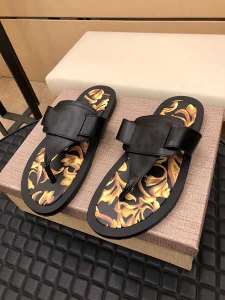 

slippers men's paris luxury genuine leather casual mirabeau open toe sandals flip-flops home shoes #2065, Black