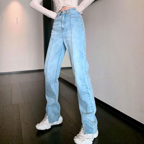 

women's jeans high waisted women summer fall straight chic all-match ladies fashion wide leg long pants baggy denim trouser, Blue