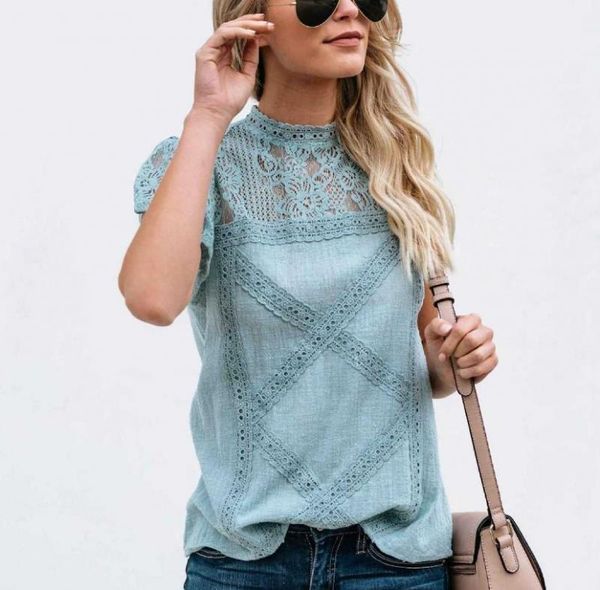 

spring women t-shirt fashion casual loose plus size female o-neck lace splice print boho ladies women's, White