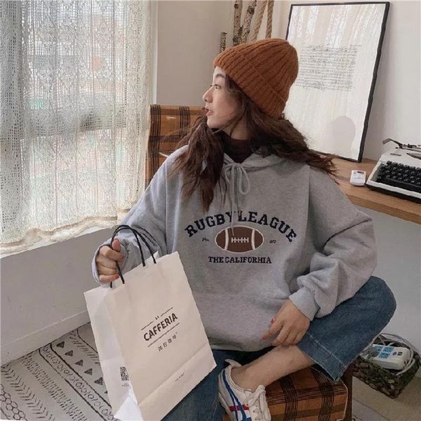 

women's hoodies & sweatshirts autumn winter hooded sweatshirt women korean fashion pullover casual warm fleece streetwear loose poleron, Black