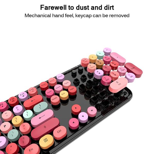 

2.4g wireless mouse 104pcs mixed color round retro colorful keyboard bluetooth kit cute combos