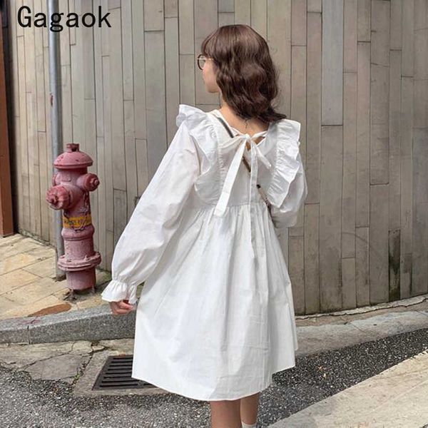 

dress for women spring autumn sweet ruffles flare sleeve plaid o-neck midi dresses loose harajuku wild vestidos 210531, Black;gray