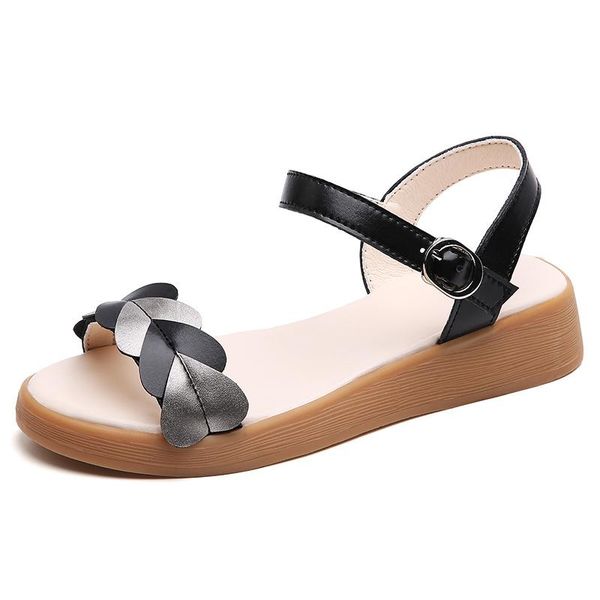 

sandals sapatos femininos sandalias 2021 arrivals luxury designer brand genuine leather casual flats platform sandale, Black