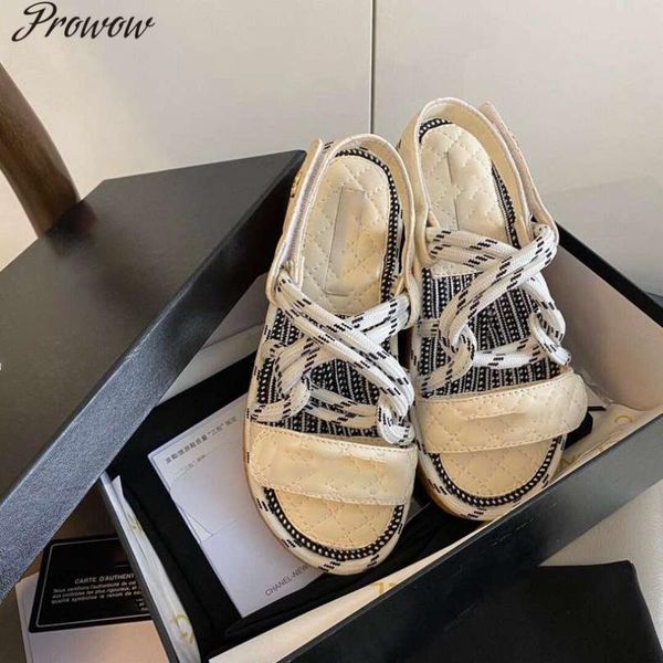 

prowow genuine leather slippers women sandals fashion shoes summer luxury designer zapatillas de mujer, Black