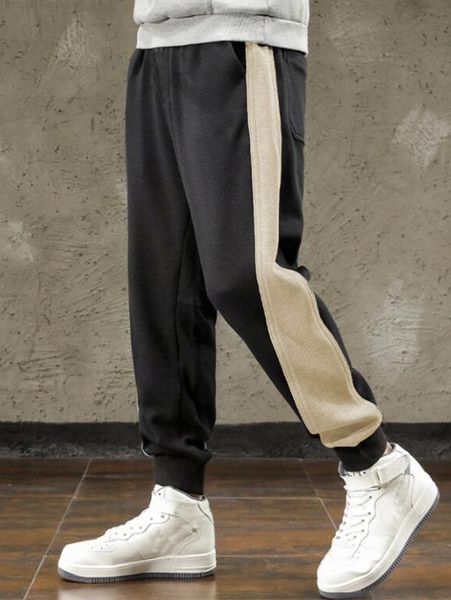 

men contrast panel slant pocket sweatpants t5zv#, Black