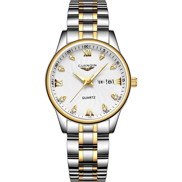 

wristwatches guanqin gs19127 fashion couple watch stainless steel men women lovers luxury quartz clock ladies wrist, Slivery;brown